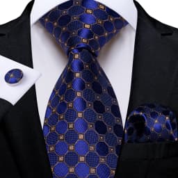 New Classic Men's Ties 8cm Blue Plaid Dot Striped Business Necktie Handkerchief Wedding Party Tie Set Gravatas DiBanGu
