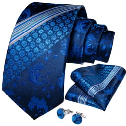 New Classic Men's Ties 8cm Blue Plaid Dot Striped Business Necktie Handkerchief Wedding Party Tie Set Gravatas DiBanGu