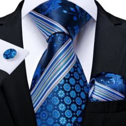 New Classic Men's Ties 8cm Blue Plaid Dot Striped Business Necktie Handkerchief Wedding Party Tie Set Gravatas DiBanGu