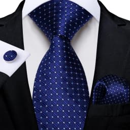 New Classic Men's Ties 8cm Blue Plaid Dot Striped Business Necktie Handkerchief Wedding Party Tie Set Gravatas DiBanGu
