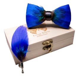 JEMYGINS Original New Design Bow Tie Natural Feather Exquisite Hand Made Men Luxury Bow Tie Wooden Gift Box Set Wedding Party