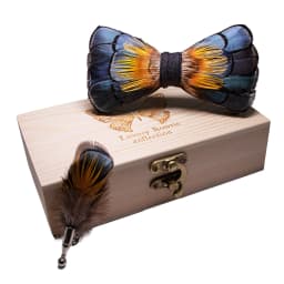 JEMYGINS Original New Design Bow Tie Natural Feather Exquisite Hand Made Men Luxury Bow Tie Wooden Gift Box Set Wedding Party