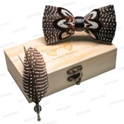 JEMYGINS Original New Design Bow Tie Natural Feather Exquisite Hand Made Men Luxury Bow Tie Wooden Gift Box Set Wedding Party