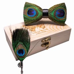 JEMYGINS Original New Design Bow Tie Natural Feather Exquisite Hand Made Men Luxury Bow Tie Wooden Gift Box Set Wedding Party