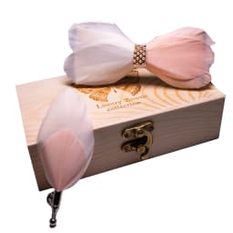 JEMYGINS Original New Design Bow Tie Natural Feather Exquisite Hand Made Men Luxury Bow Tie Wooden Gift Box Set Wedding Party
