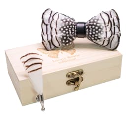 JEMYGINS Original New Design Bow Tie Natural Feather Exquisite Hand Made Men Luxury Bow Tie Wooden Gift Box Set Wedding Party