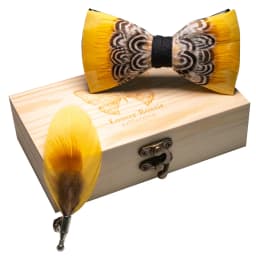 JEMYGINS Original New Design Bow Tie Natural Feather Exquisite Hand Made Men Luxury Bow Tie Wooden Gift Box Set Wedding Party