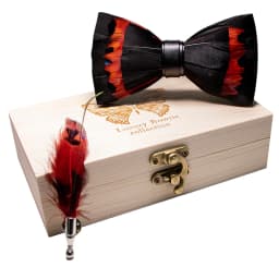 JEMYGINS Original New Design Bow Tie Natural Feather Exquisite Hand Made Men Luxury Bow Tie Wooden Gift Box Set Wedding Party