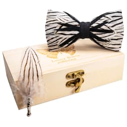 JEMYGINS Original New Design Bow Tie Natural Feather Exquisite Hand Made Men Luxury Bow Tie Wooden Gift Box Set Wedding Party