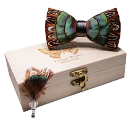 JEMYGINS Original New Design Bow Tie Natural Feather Exquisite Hand Made Men Luxury Bow Tie Wooden Gift Box Set Wedding Party