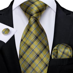 Plaid Men's Tie Set Yellow Purple Blue Necktie 8cm Business Wedding Tie Handkerchief Cufflinks Gift For Men