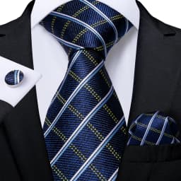 Plaid Men's Tie Set Yellow Purple Blue Necktie 8cm Business Wedding Tie Handkerchief Cufflinks Gift For Men