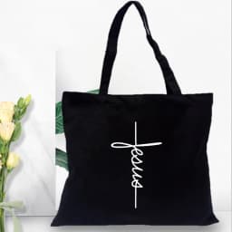 Fashion Women Shopping Bag Canvas Tote Jesus Is My God Print Shoulder Bag Foldable Eco Reusable Christian Female Shopper Handbag