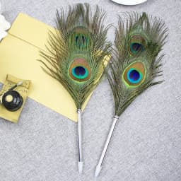 Black Ink Peacock Feather Quill Ballpoint Pen 1 Pack 5 Refills Wedding Gifts Stationery School Office Supplies