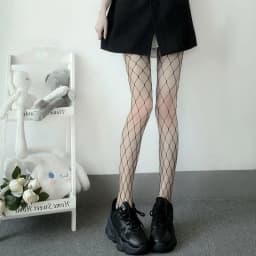 Black Medium Grid Sexy Women High Waist Stocking Fishnet Club Tights Knitting Net Pantyhose Mesh Anime Lolita JK Cosplay Costume