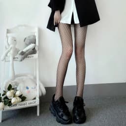 Black Medium Grid Sexy Women High Waist Stocking Fishnet Club Tights Knitting Net Pantyhose Mesh Anime Lolita JK Cosplay Costume