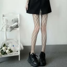 Black Medium Grid Sexy Women High Waist Stocking Fishnet Club Tights Knitting Net Pantyhose Mesh Anime Lolita JK Cosplay Costume