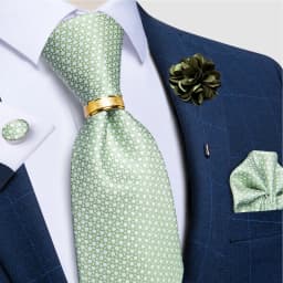 Teal Green Orange Plaid Ties For Men 8cm Width Business Wedding Party Men's Neck Tie Handkerchief Cufflinks Tie Ring Brooch