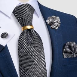 Teal Green Orange Plaid Ties For Men 8cm Width Business Wedding Party Men's Neck Tie Handkerchief Cufflinks Tie Ring Brooch