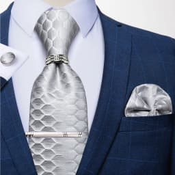 New Fashion Men's Ties Silver Floral 8cm Neck Tie Business Wedding Party Gravata Ting Ring Clip Cravat Gift For Men DiBanGu