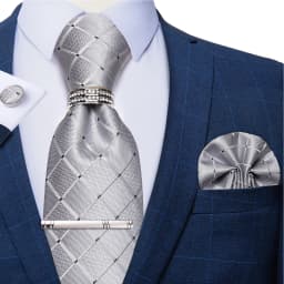 New Fashion Men's Ties Silver Floral 8cm Neck Tie Business Wedding Party Gravata Ting Ring Clip Cravat Gift For Men DiBanGu