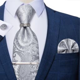 New Fashion Men's Ties Silver Floral 8cm Neck Tie Business Wedding Party Gravata Ting Ring Clip Cravat Gift For Men DiBanGu