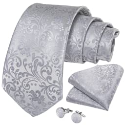 New Fashion Men's Ties Silver Floral 8cm Neck Tie Business Wedding Party Gravata Ting Ring Clip Cravat Gift For Men DiBanGu