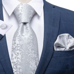 New Fashion Men's Ties Silver Floral 8cm Neck Tie Business Wedding Party Gravata Ting Ring Clip Cravat Gift For Men DiBanGu