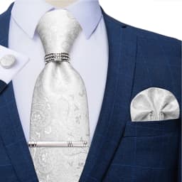 New Fashion Men's Ties Silver Floral 8cm Neck Tie Business Wedding Party Gravata Ting Ring Clip Cravat Gift For Men DiBanGu