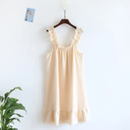2026 Summer New Style Nightdress Ladies 100% Cotton Crepe Thin Vest Suspender Skirt Loose Long Skirt Sweet And Cute Home Skirt