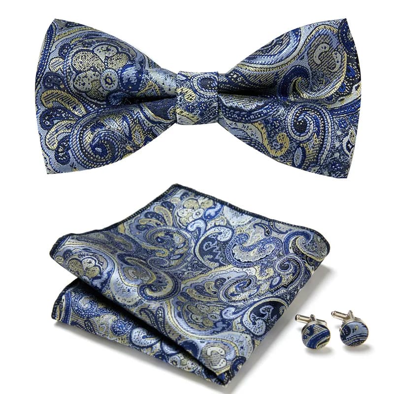 New Paisley Bow Tie for men Wedding Bowtie Handkerchief Cufflink Set Noeud Papillon Silk Pajaritas Cravat Female Male
