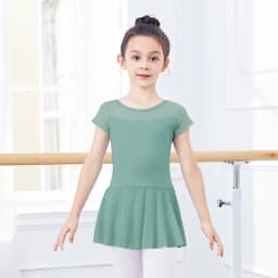 Kids Girls Ballet Dress Gymnastics Leotards Mesh Splice Short Sleeve Ballet Leotards Dance Costumes Soft Ballet Dance Bodysuit