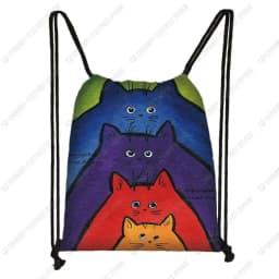 Lovely Animal Cat Pattern Women Drawstring Bag Cute Cartoon Cats Image Printed Storage Bag Canvas Fashion Traveling Backpack
