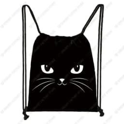 Lovely Animal Cat Pattern Women Drawstring Bag Cute Cartoon Cats Image Printed Storage Bag Canvas Fashion Traveling Backpack