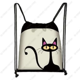Lovely Animal Cat Pattern Women Drawstring Bag Cute Cartoon Cats Image Printed Storage Bag Canvas Fashion Traveling Backpack
