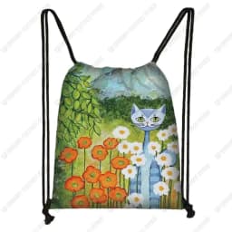 Lovely Animal Cat Pattern Women Drawstring Bag Cute Cartoon Cats Image Printed Storage Bag Canvas Fashion Traveling Backpack