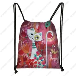 Lovely Animal Cat Pattern Women Drawstring Bag Cute Cartoon Cats Image Printed Storage Bag Canvas Fashion Traveling Backpack