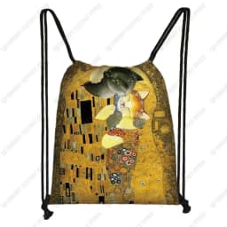 Lovely Animal Cat Pattern Women Drawstring Bag Cute Cartoon Cats Image Printed Storage Bag Canvas Fashion Traveling Backpack