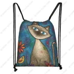 Lovely Animal Cat Pattern Women Drawstring Bag Cute Cartoon Cats Image Printed Storage Bag Canvas Fashion Traveling Backpack
