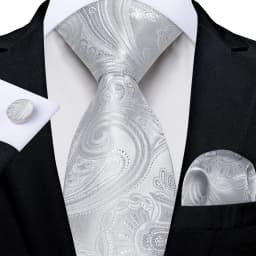 Gray Striped Paisley Ties For Men Wedding Accessories Men's 8cm Neck Tie Pocket Square Cufflinks Gift For Men DiBanGu