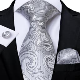 Gray Striped Paisley Ties For Men Wedding Accessories Men's 8cm Neck Tie Pocket Square Cufflinks Gift For Men DiBanGu