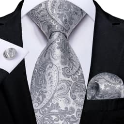 Gray Striped Paisley Ties For Men Wedding Accessories Men's 8cm Neck Tie Pocket Square Cufflinks Gift For Men DiBanGu
