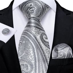 Gray Striped Paisley Ties For Men Wedding Accessories Men's 8cm Neck Tie Pocket Square Cufflinks Gift For Men DiBanGu
