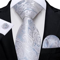 Gray Striped Paisley Ties For Men Wedding Accessories Men's 8cm Neck Tie Pocket Square Cufflinks Gift For Men DiBanGu
