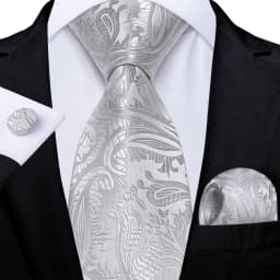 Gray Striped Paisley Ties For Men Wedding Accessories Men's 8cm Neck Tie Pocket Square Cufflinks Gift For Men DiBanGu