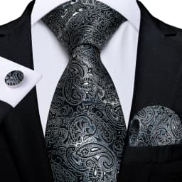 Gray Striped Paisley Ties For Men Wedding Accessories Men's 8cm Neck Tie Pocket Square Cufflinks Gift For Men DiBanGu