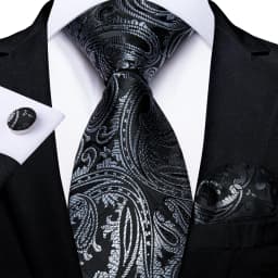 Gray Striped Paisley Ties For Men Wedding Accessories Men's 8cm Neck Tie Pocket Square Cufflinks Gift For Men DiBanGu