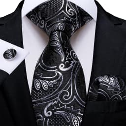 Gray Striped Paisley Ties For Men Wedding Accessories Men's 8cm Neck Tie Pocket Square Cufflinks Gift For Men DiBanGu