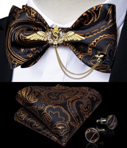 New Arrival Bow Ties For Men Bowties Cufflinks Handkerchief Set For Party Wedding Suit Accessories Man Tie Golden Brooch