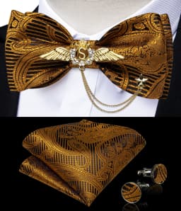 New Arrival Bow Ties For Men Bowties Cufflinks Handkerchief Set For Party Wedding Suit Accessories Man Tie Golden Brooch